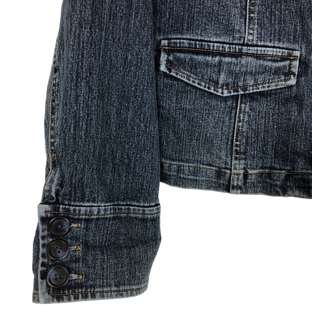 Mossimo Denim Cropped Jacket Sz Medium Mandarin Collar Button-Up Stretch Cotton - Picture 5 of 8